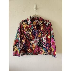 Ruby Rd Jacket Women 10 Purple Aztec Multi Cotton Abstract Southwestern